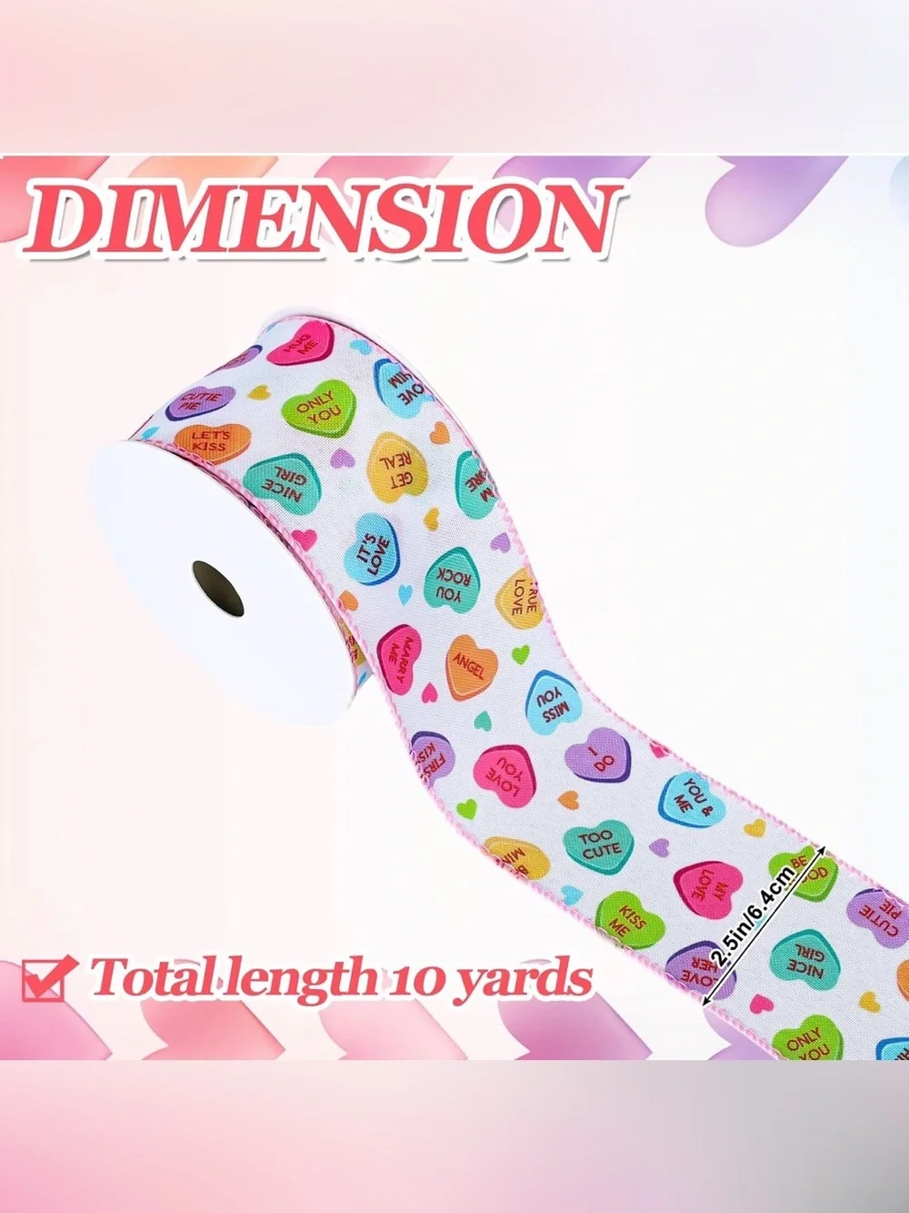 NWT 2 Rolls 20 YARDS Total 🩷❤️💛Valentine's Conversation Heart Ribbon